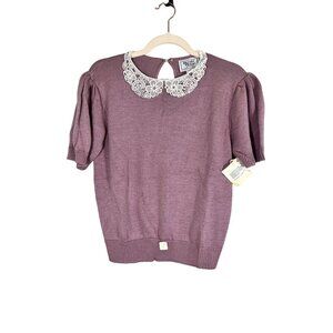 Retro Knit Sweater Floral Lace M Pink Classic Chic Preppy Cottagecore Feminine